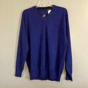 Orvis Merino Wool Cobalt Blue V Neck Pullover Sweater Men's Medium NWT